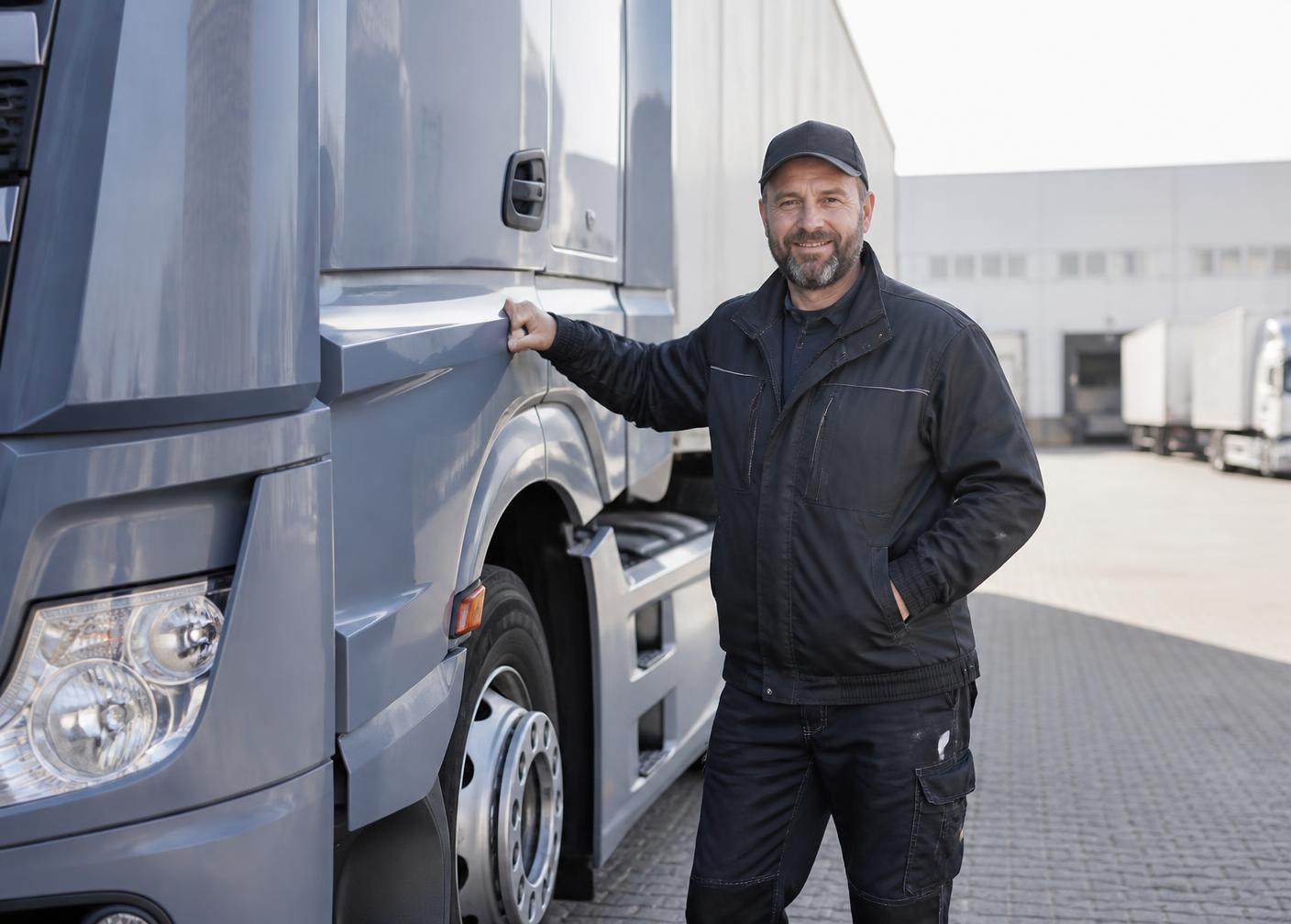 Professionnel du transport devant un poids lourd